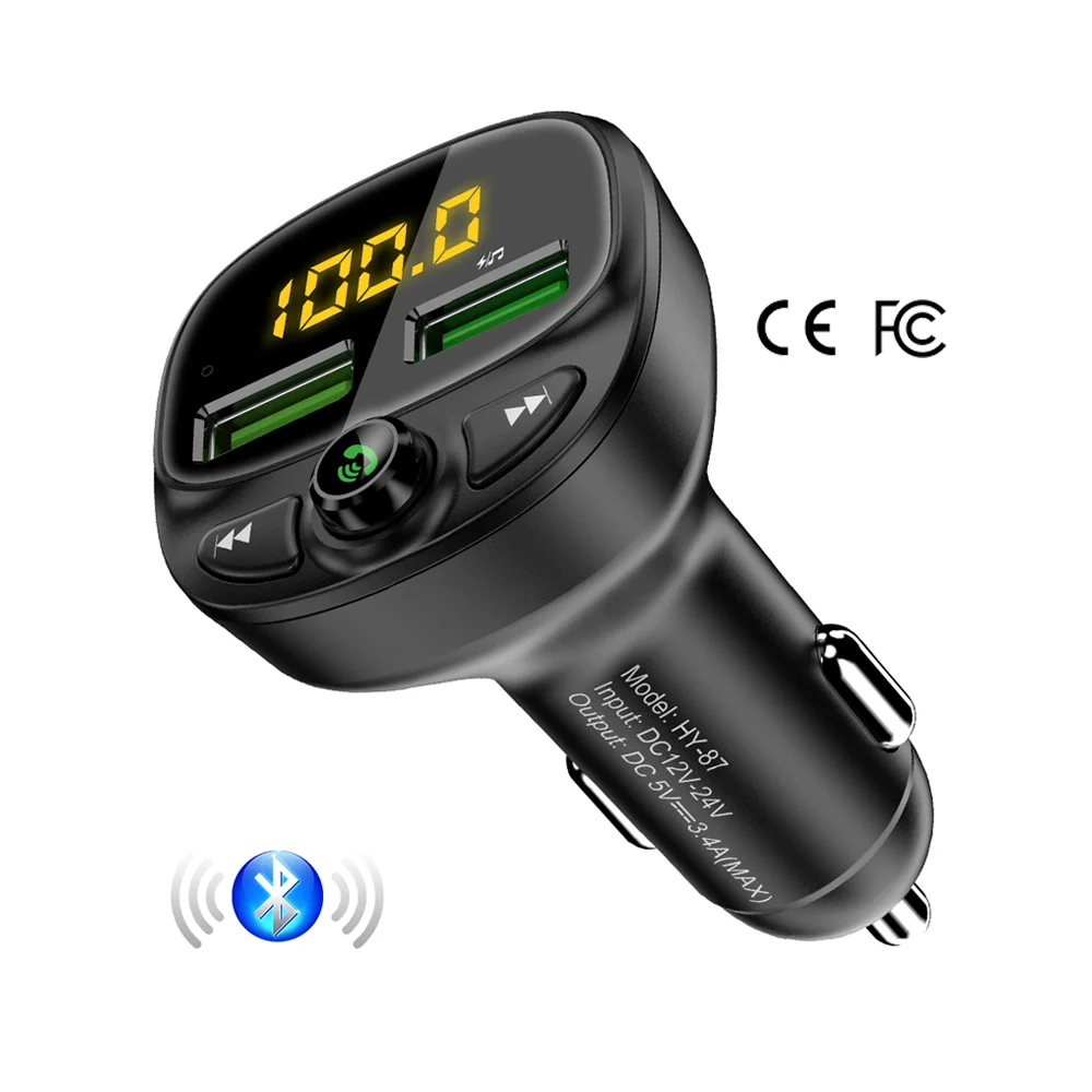 

Free Shipping 1 Sample OK CE FCC Promotional FLOVEME Car Kit FM Transmitter Car MP3 Player Dual USB Charger