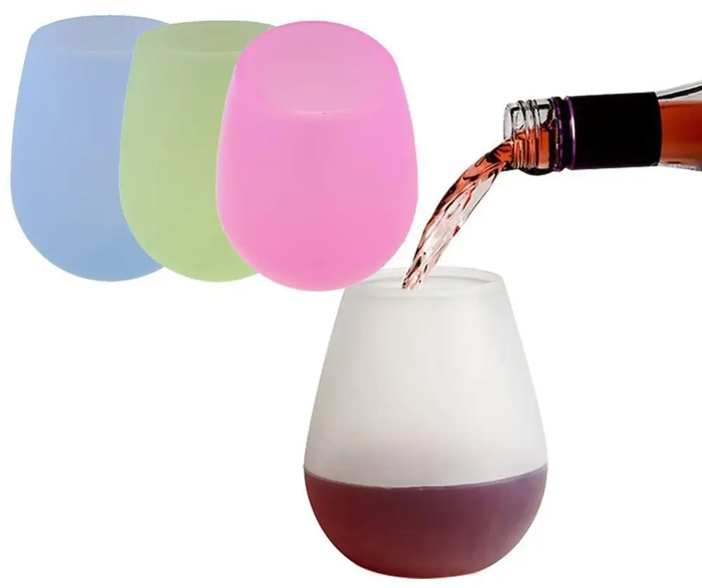 
Amazon Hot Sell Reusable BPA-free Rubber Cups Unbreakable Silicone Wine glasses for Outdoor 