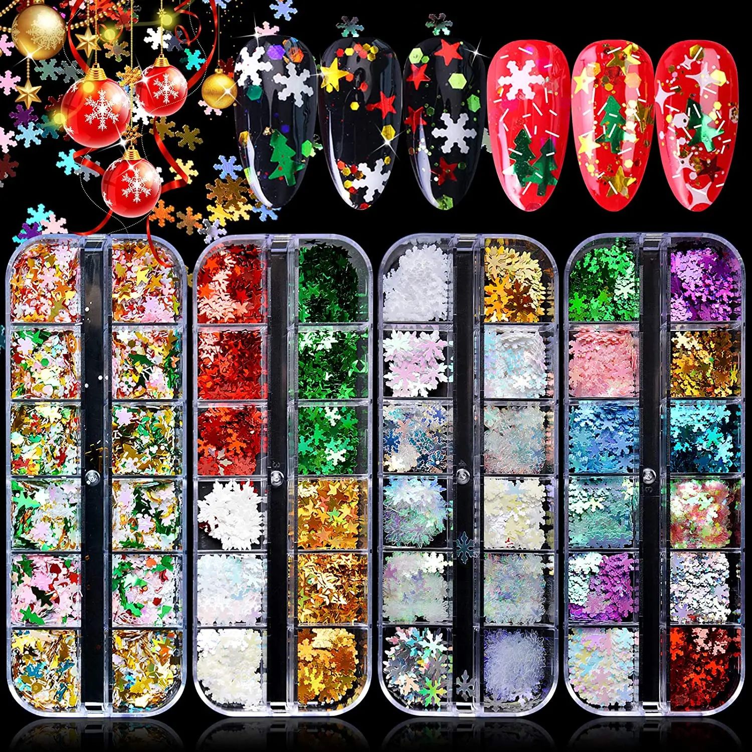 

Kaga 48 Colors Christmas Holographic Snowflake Nail Sequins Confetti Glitter DIY Nail Decoration 2021 Nail Art