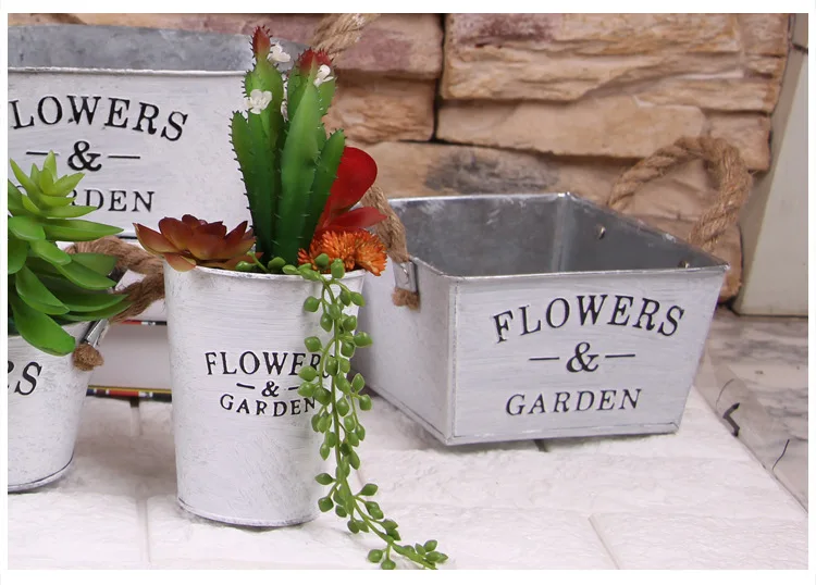 Pastoral Iron Hemp Rope Handle Hanging Bucket Indoor  Decoration Retro Flower Pots in Bulk