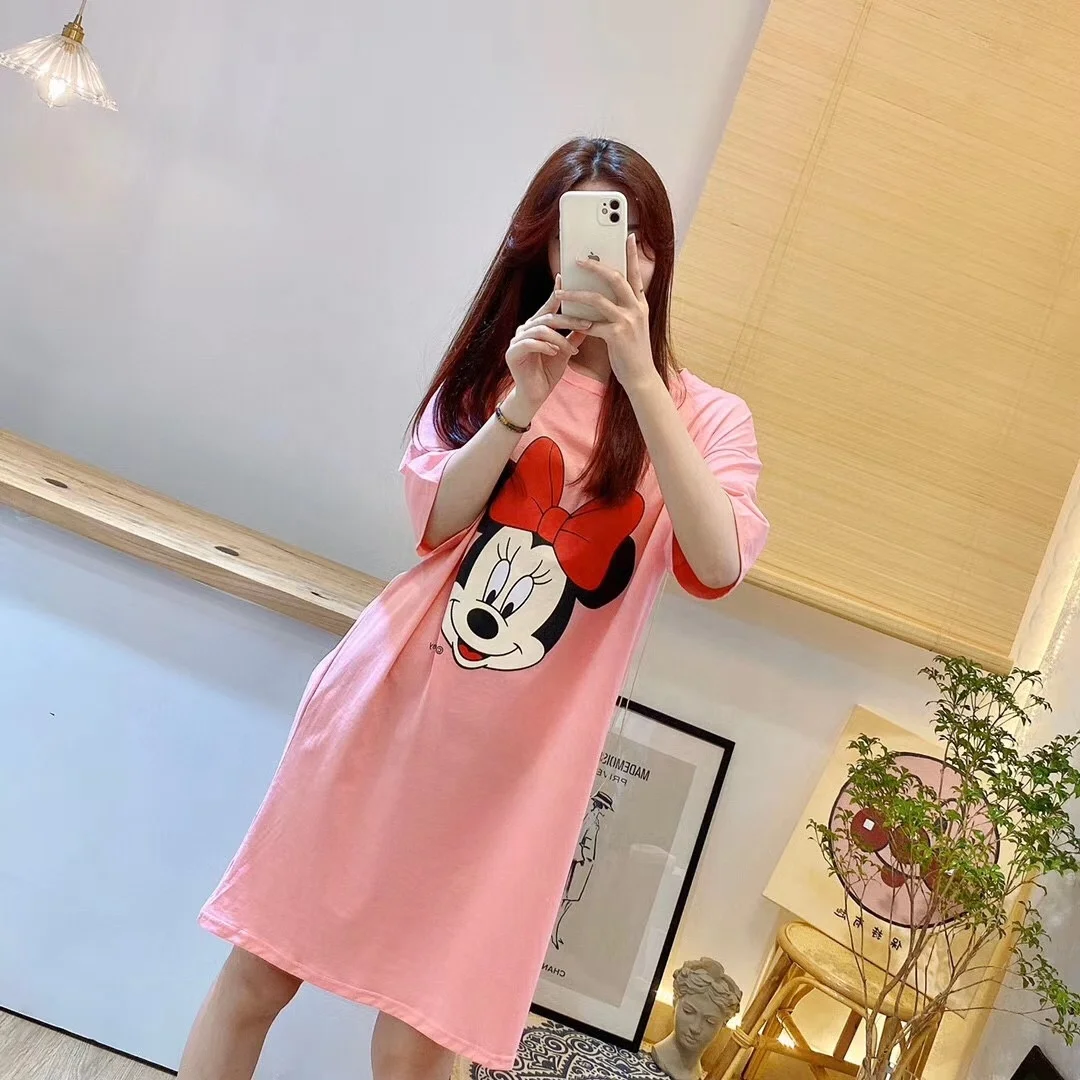 

Woman New Soft Fashion Style Casual Style Ladies Homedress Night Gown Night Wear Ladies Short Sleeve Cartoon Printing Solid, Multi color