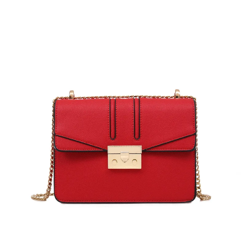 

Fashion Solid Metal Chain Vegan Leather Ladies Messenger Shoulder Crossboy Bags for Women Purses Handbags, Red,black
