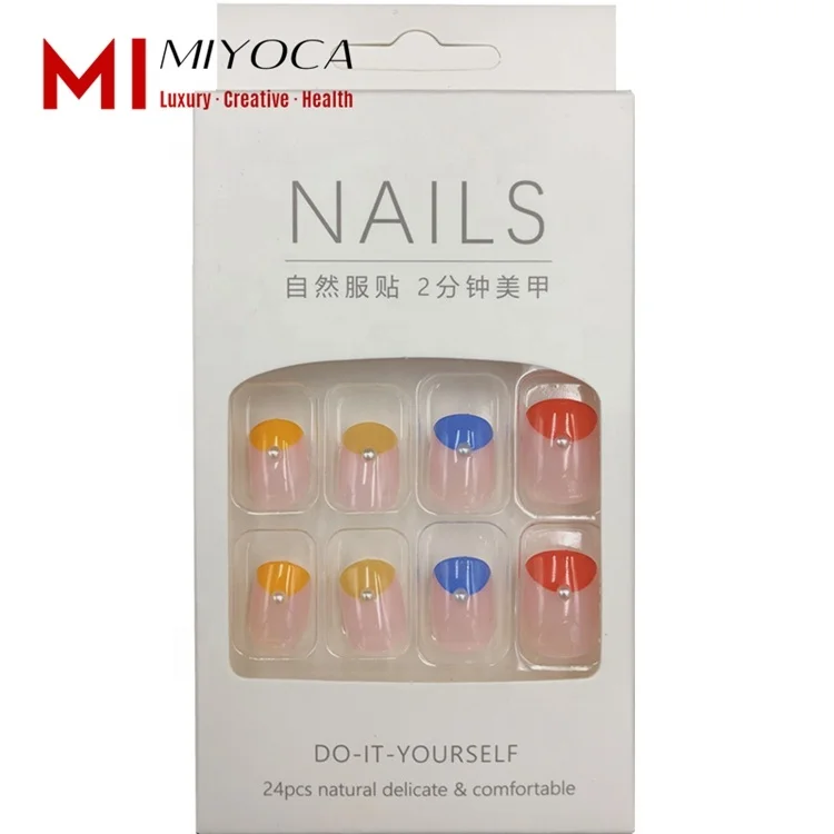

MIYOCA 24pcs Hot Selling Colorful Flowers Decorate Press On Nails Top Quality Square Fake Nail Private Label Nail Tips Natural, White aurora butterfly
