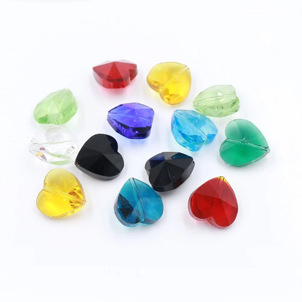 

10mm Heart-Shape Crystal Pendant Murano Lampwork Glass Beads For Handmade Women Charm Bracelet Jewelry Making Supplies 50pcs/bag