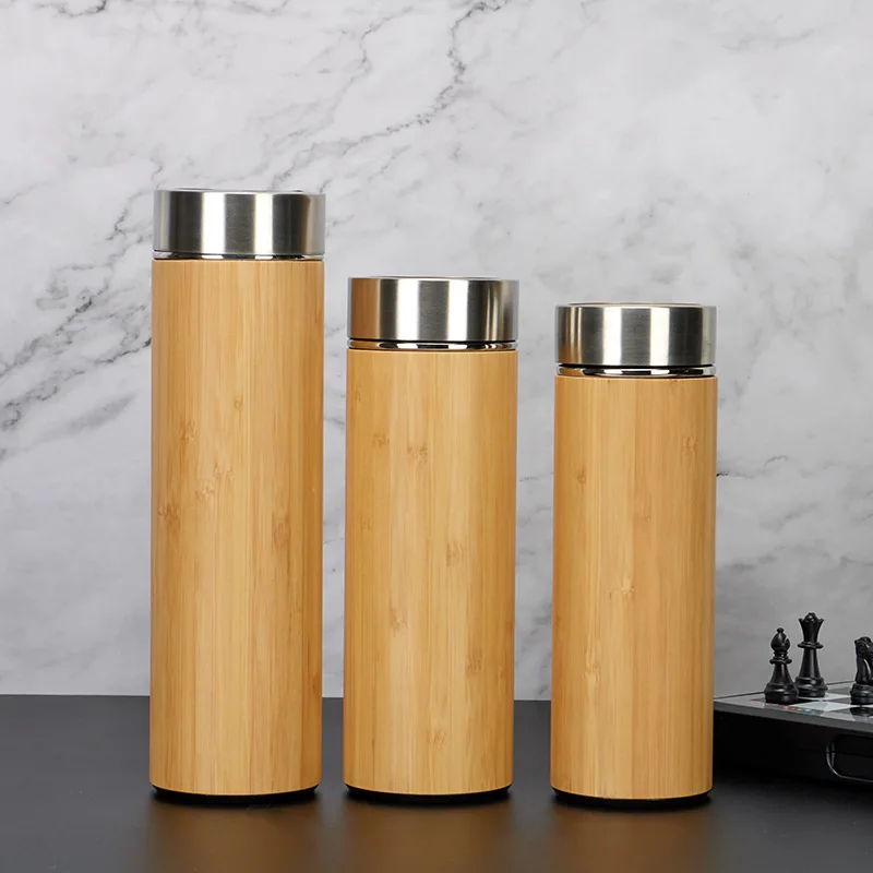 

Double Wall Stainless Steel Bamboo Cup Vacuum Insulated Tea Bottle with Tea Infuser