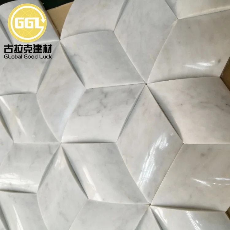 3D Carrara White Marble Mosaic Tiles For Wall Decoration Tile details