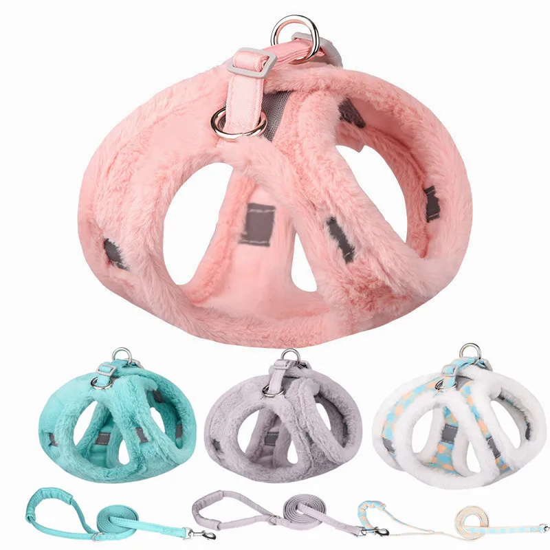 

Plush Thickened Pet Dog Harness Leash Set Autumn Winter Outdoor Walking Cats Dogs Harness Vest Leashes Dog Accessories