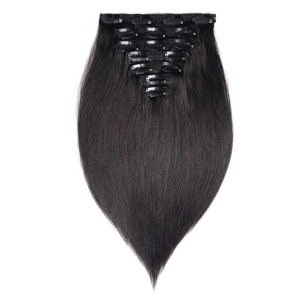 

Free shipping Virgin women hair extension Top Quality light yaki clip ins 160g