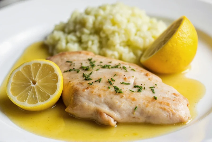 Freshly prepared lemon herb sauce drizzled over grilled chicken breast