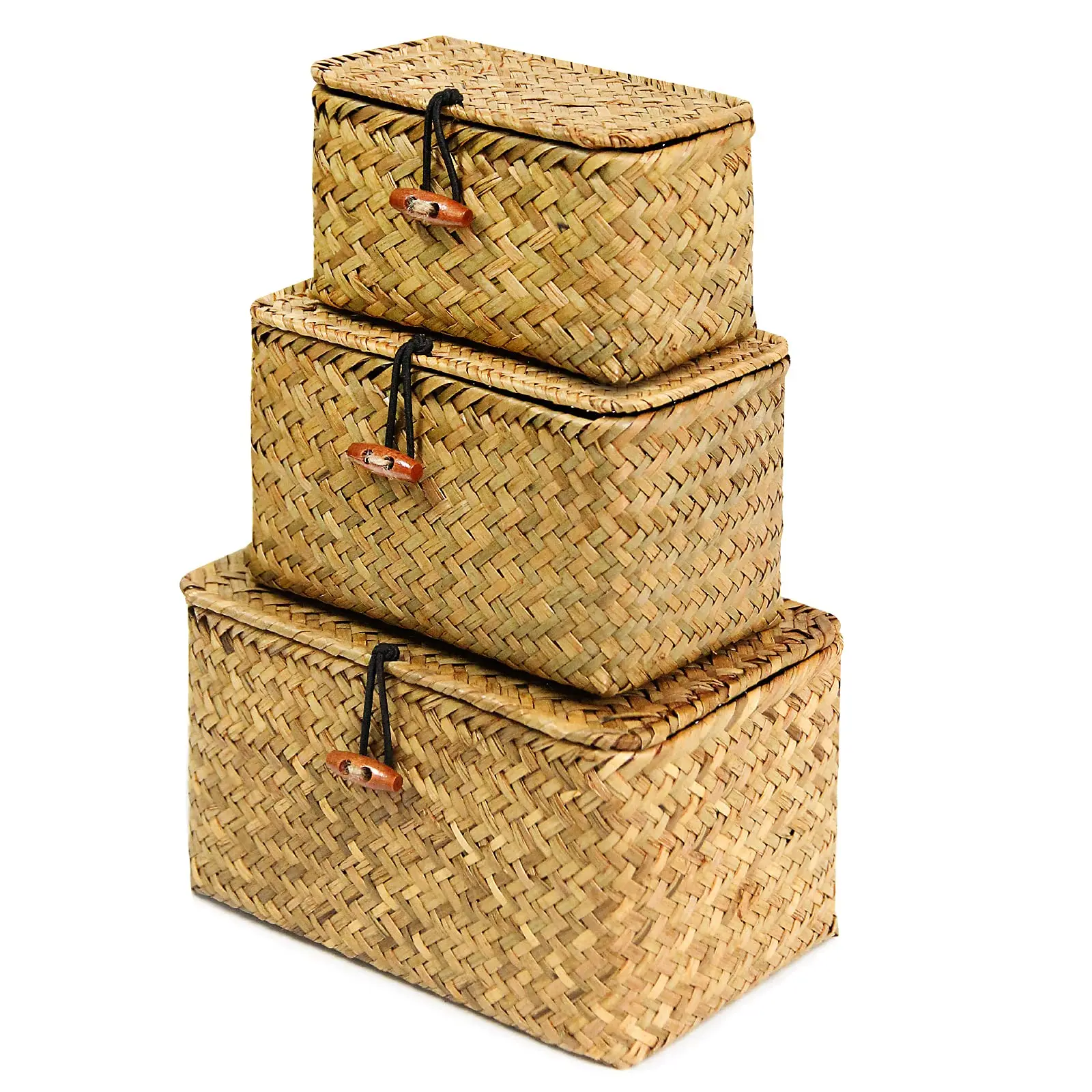 

Seagrass Storage Baskets with Lids Woven Rectangular Basket Bins Storage Box, Natural brown color, orange,yellow, white