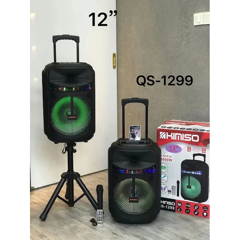 

QS-1299 New Arrival Bass Speaker KIMISO 12inch Big Rrolley Speaker With Colorful Lights