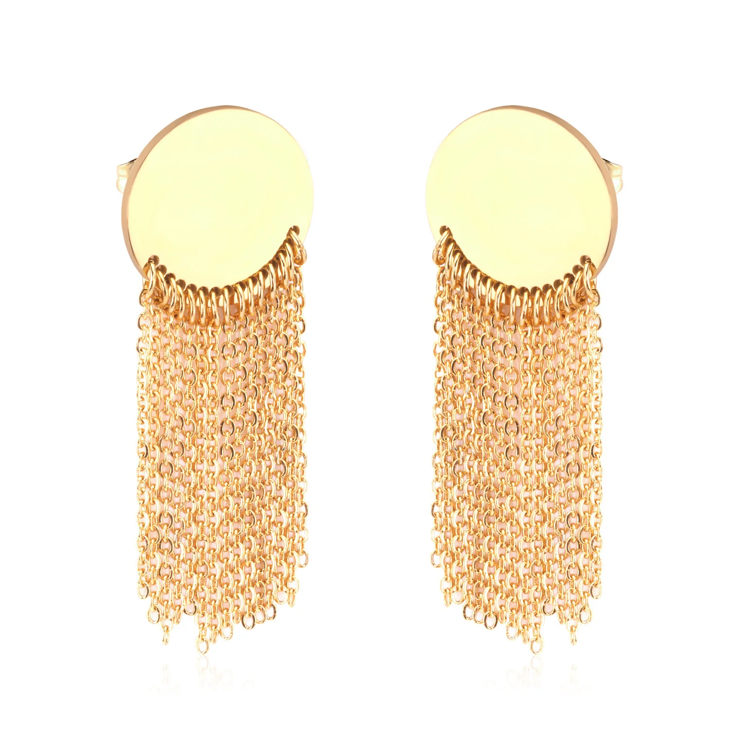 

Circle Gold Plated Tassel Drop Earrings Stainless Steel Wedding Party Nice Design Cheap Fashion Jewelry For Women, Gold/steel