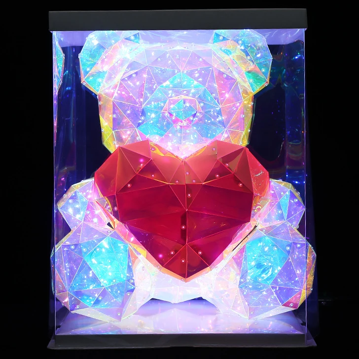

Nicro Luxurious Party Decor Romantic Valentines Day Gift Box Waterproof LED Holographic Light Up Iridescent Teddy Bear Gift Kit