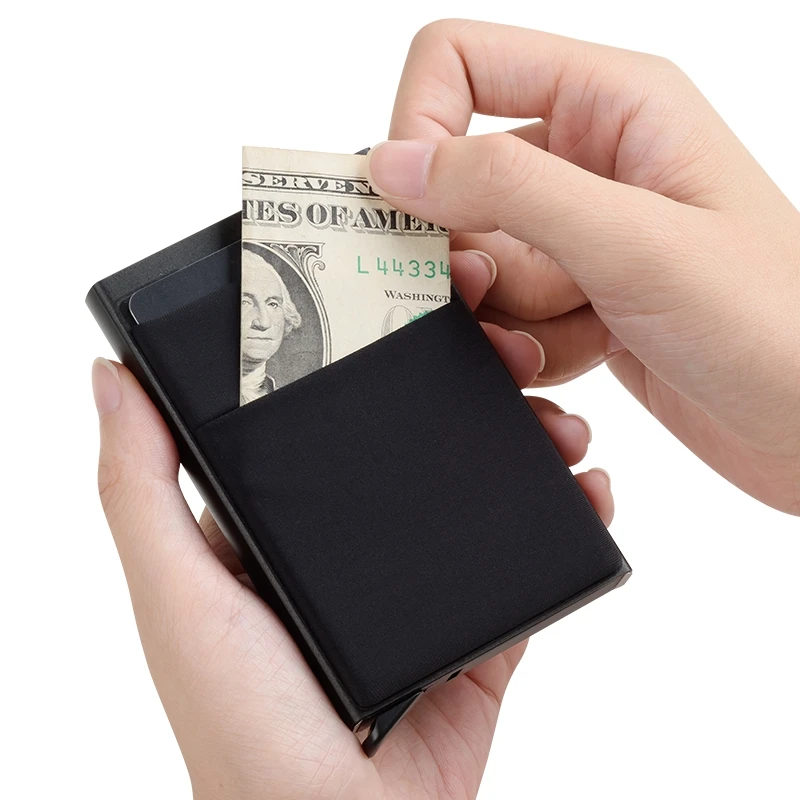 

Custom Logo Aluminum Cards Wallet Rfid Blocker Metal Wallet Porte Cartes De Credit, Black