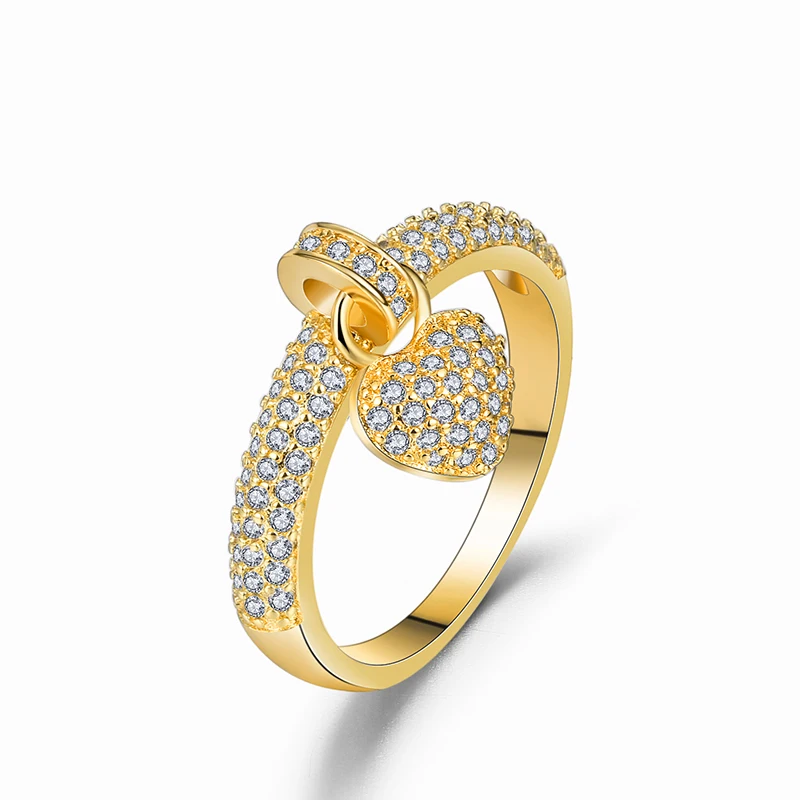 

Fashionable 18K gold-plated heart shaped ring inlaid with zircon gemstone jewelry designed for women, Golden