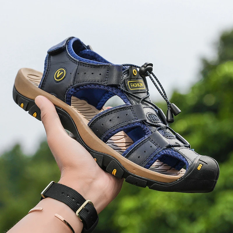 

Sandal Genuine Leather Men Shoes Summer 2021 New Large Size Outdoor Walking Shoes Men's Sandals Men Slippers Plus Size 48