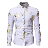 

Gold Shirt Men New Slim Fit Long Sleeve Camisa Masculina Chemise Homme Social Mens Club Prom Male Shirts Y12708