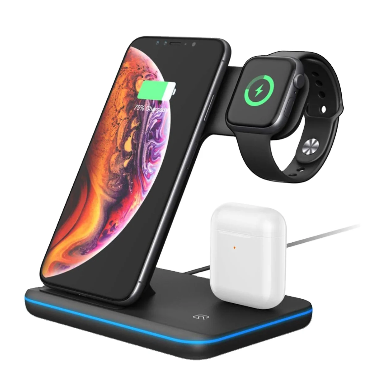 

2020 Trending Produce Cellphone Qi Wireless Charger Portable 3 in 1 Charging Station For iPhone Earbuds for AirPods, White/black