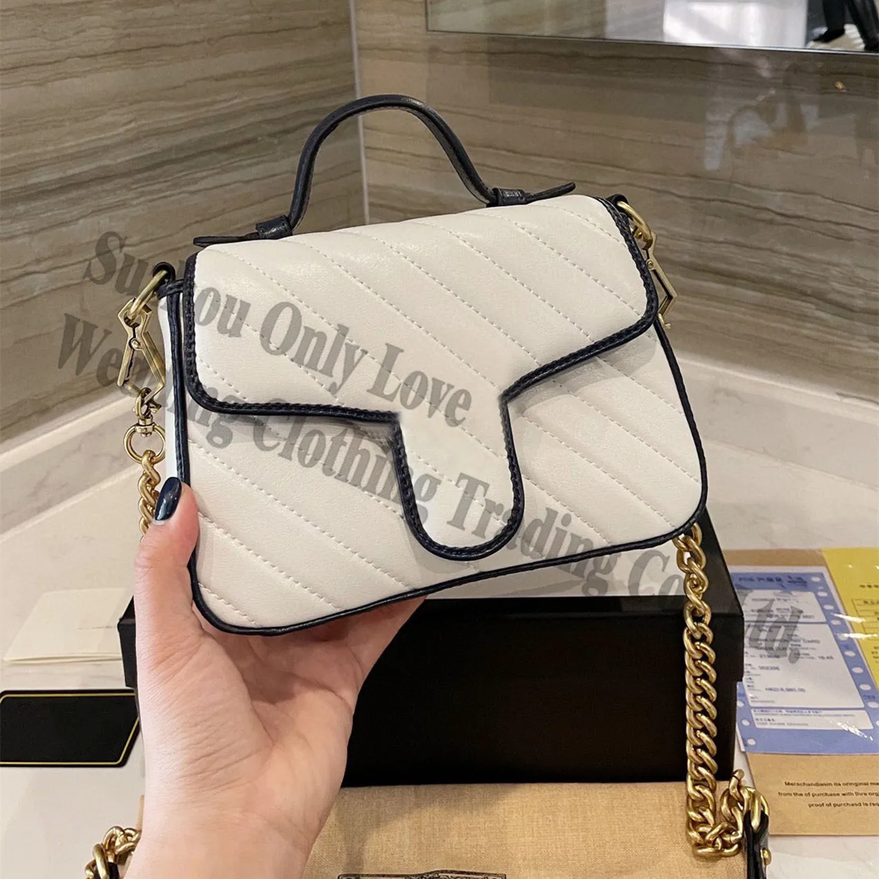 

free shipping Leather Real Flap Thread Soft Handle one side Shoulder white Bag Lady Chain Handbags for women