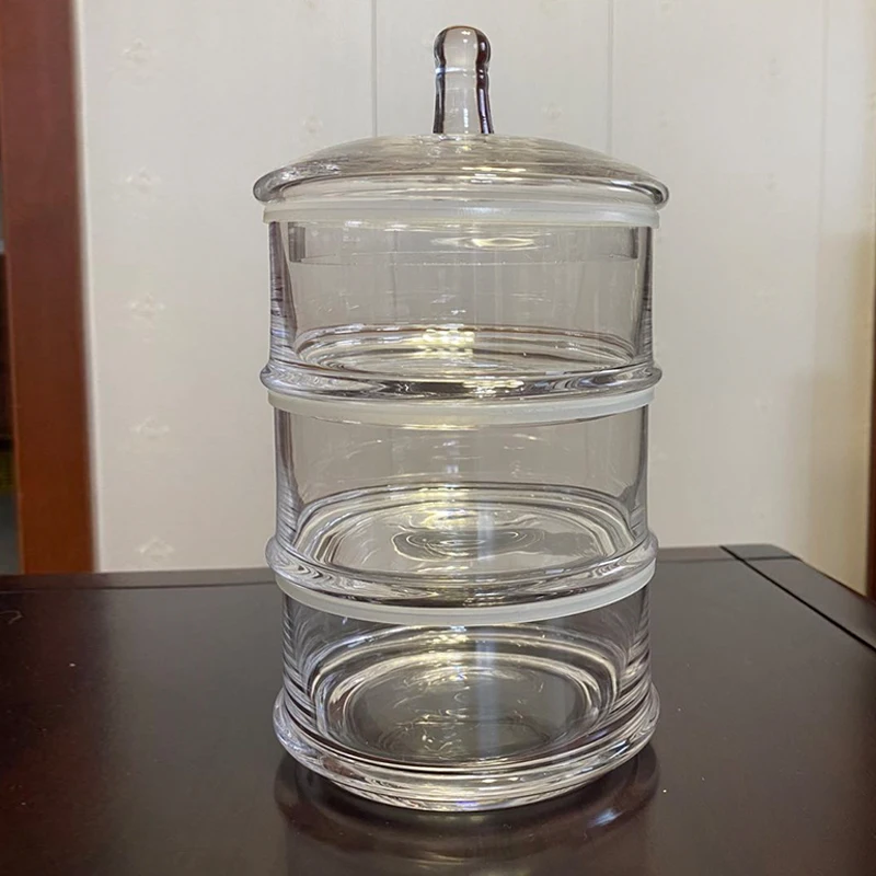 

Three layer glass candy box with lid, Clear