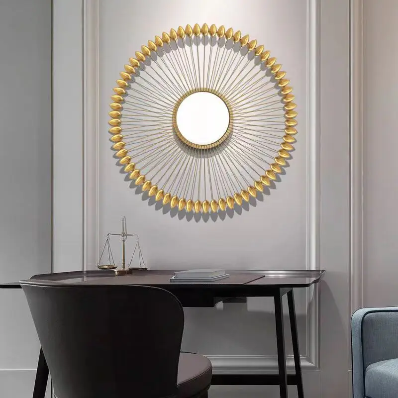 82cm Top Quality Iron Art Wall Decoration Porch Mirror Living Room  Large Wall Hanging Creative Home Wall Decoration
