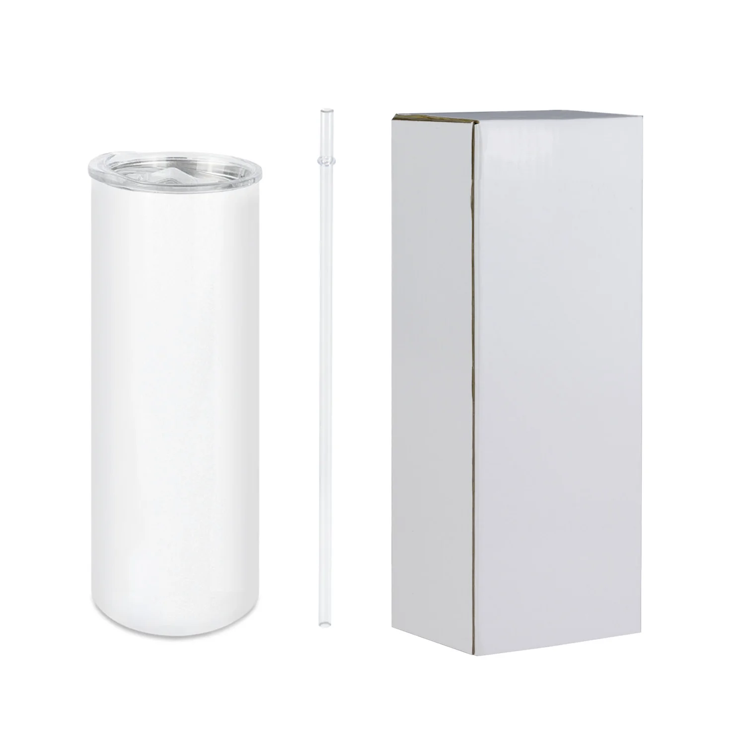 

USA warehouse white double wall 20oz stainless steel straight sublimation skinny blank tumbler with PP straw