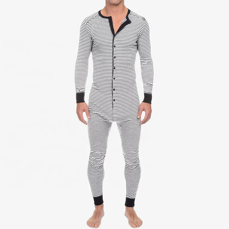 

DLL LL-L060 Plus Size Long Sleeve Striped Onesie Pajamas One Piece Jumpsuit Men's Sleepwear, As picture or customized make