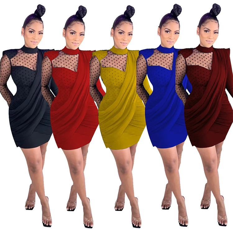 

Wholesale Fashion Temperament Women'S Solid Color Lace Stitching Long Club Dress