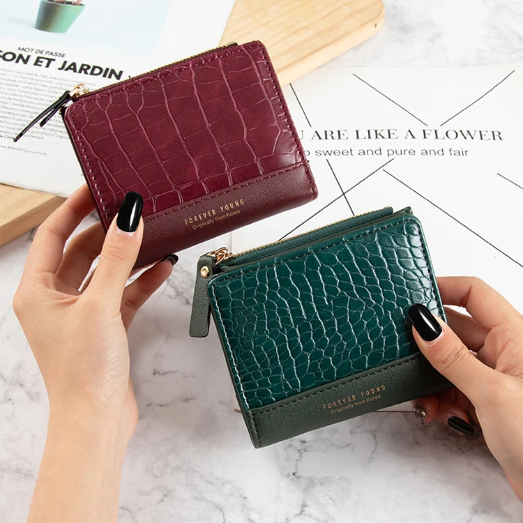 

W431 New retro short style crocodile pattern simple zipper card bag luxury coin purse wallet womes mini