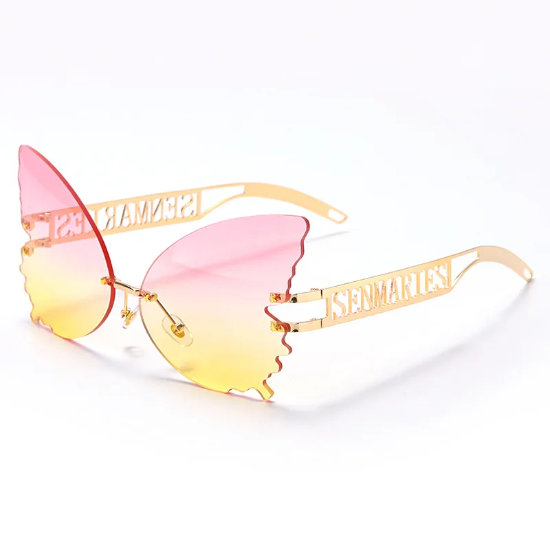 

2021 Luxury Fashion Trendy Women Rimless Butterfly Shaped Frames Sunglasses Sun Glasses