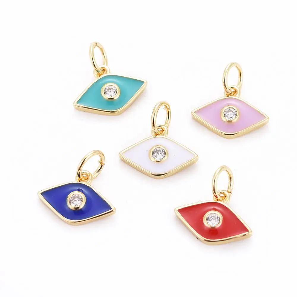 

PandaHall Horse Eye Brass Enamel Cubic Zircon Charm, Mixed color