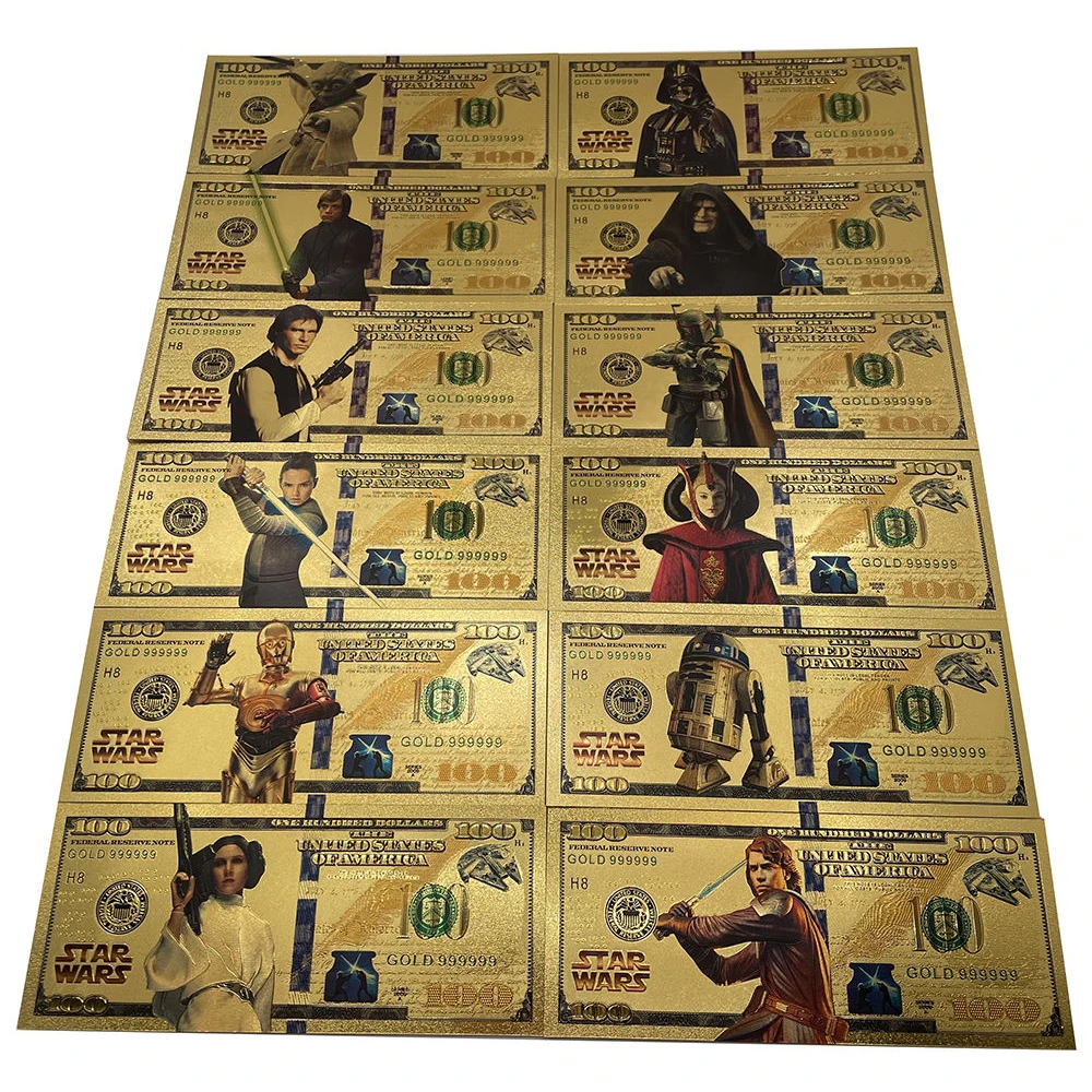 

16 design Star-wars 100 dollars money 24k gold foil banknote with custom design