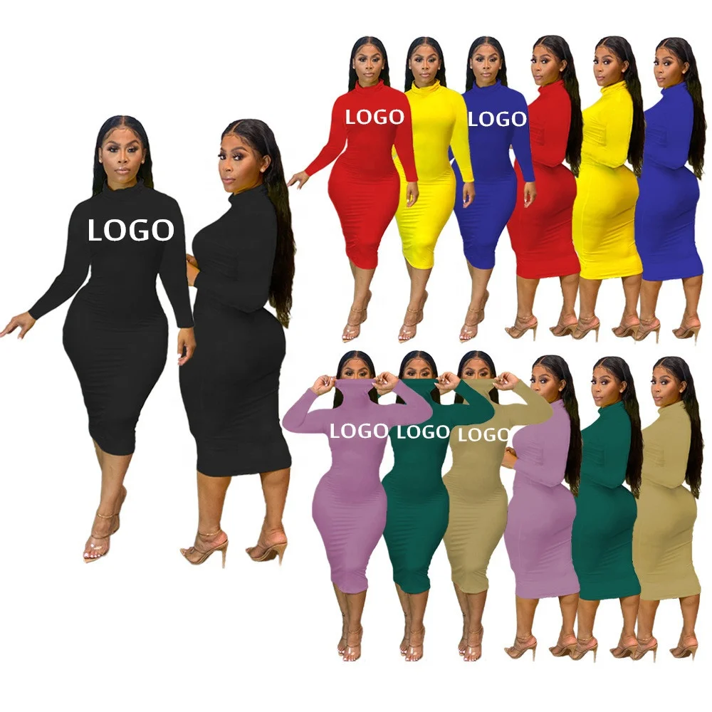 

2021 fall elegant casual dresses rurtleneck bodycon dresses women plus size maxi dress