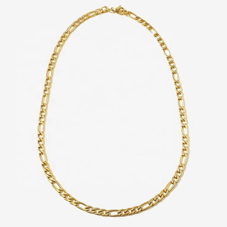 

Trendy 18k Gold Plated Stainless Steel Women Figaro Chain Choker Necklace Jewelry Figaro Chain Necklace, Gold color