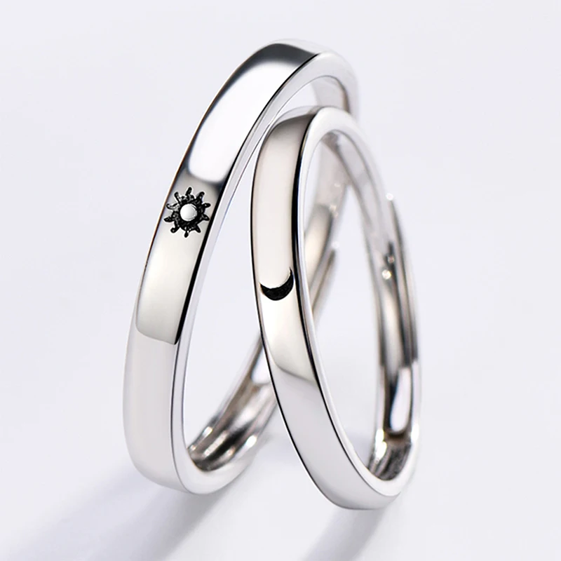 

Simple Design Sun Moon Adjustable Ring 2-piece Set Couple Ring Lovers Friends Jewelry Gifts