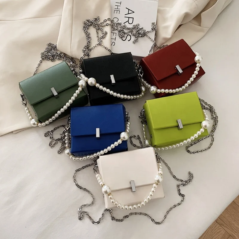 

Popular Design Handbags With Pearls Small Bags For Women Ladies Pu Messenger Chain Bags