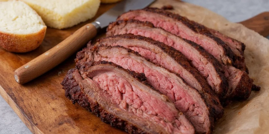 A detailed cut of beef brisket showing the point and flat cuts.