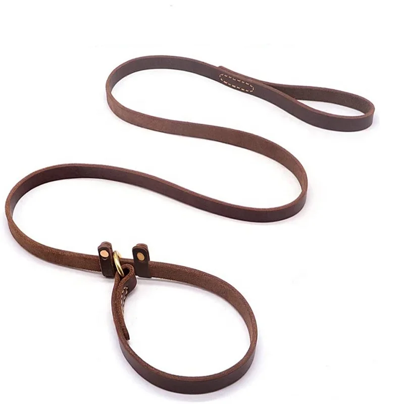 

Factory Wholesale 1.8m Dog Cow Leather Leash and Collar High Quality Pure Cow Leather Dog Leash