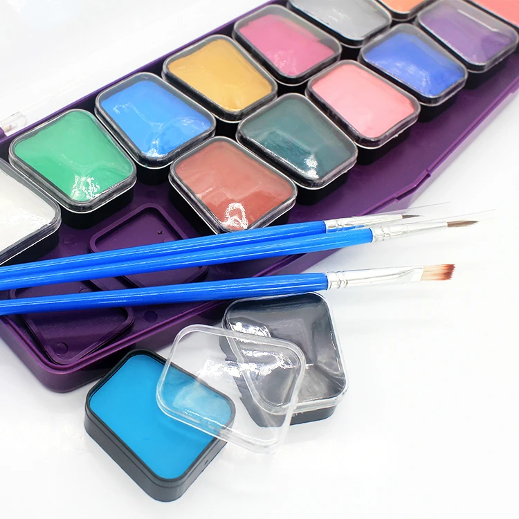 Water based washable 16 color face body paint palette