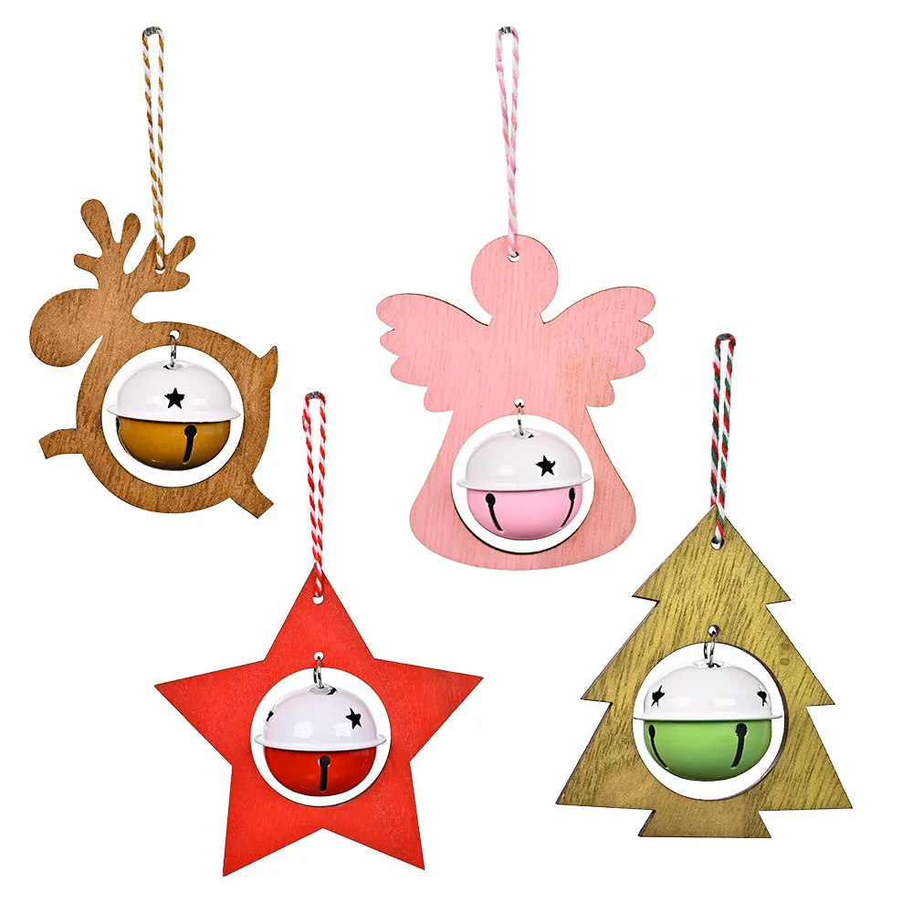 

Free shipping Christmas Tree Pendant Wooden Bells Xmas Ornaments Home Scene Christmas Hanging Decoration