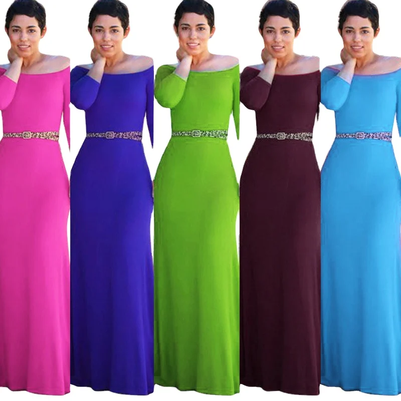 

APOLLO Wholesale Drop Shipping Off Shoulder 3/4 Sleeve High Waist Long Full Dress for Women