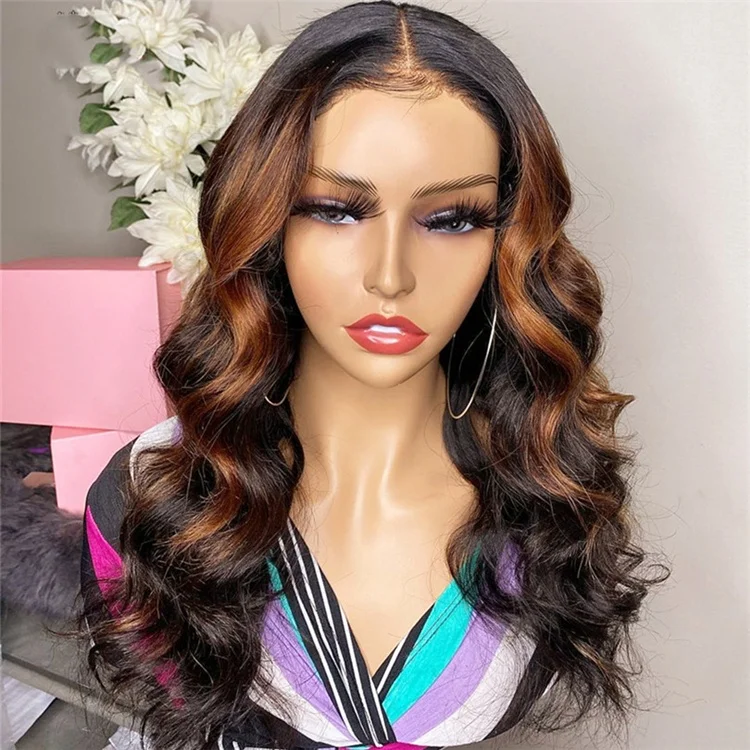 

Fashion Mixed Highlight Color Wavy Style Raw Virgin Hair Wigs for Black Women Human hair Lace Frontal Wigs