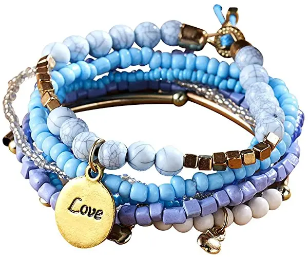 

2021New Arrival Charm Multilayer Stretch Bracelets Boho Stackable Bead Bracelets for Women, Multi