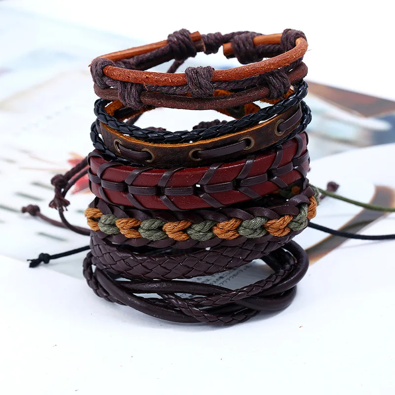 

Homme Male Jewelry Gifts Vintage Leaf Feather Multilayer Leather Bracelet Wristbands Owl Leaf Leather Bracelet