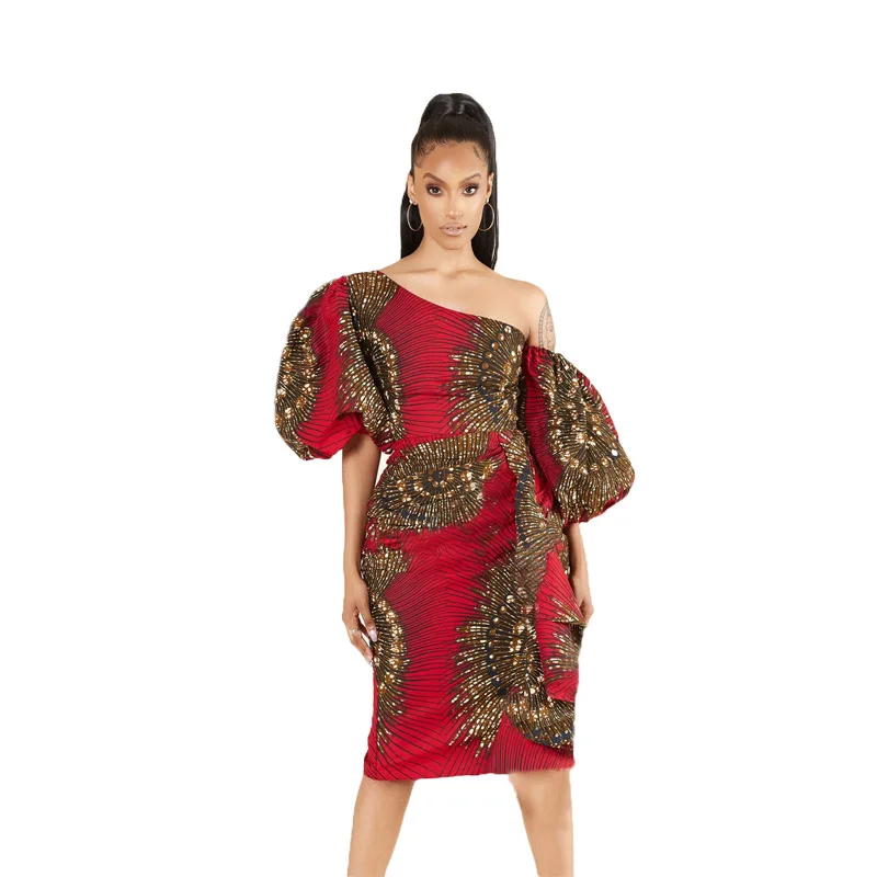 

New latest african dress styles off shoulder traditional patterns african printed dress
