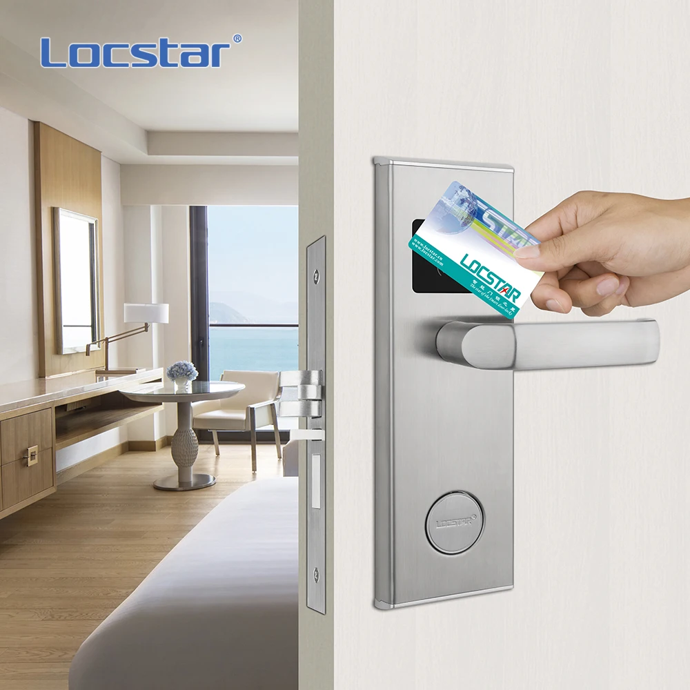 

Locstar Intelligent Card Room Key Locks Electric Mortise Waterproof Rfid Silver Hotels System Security Door Lock