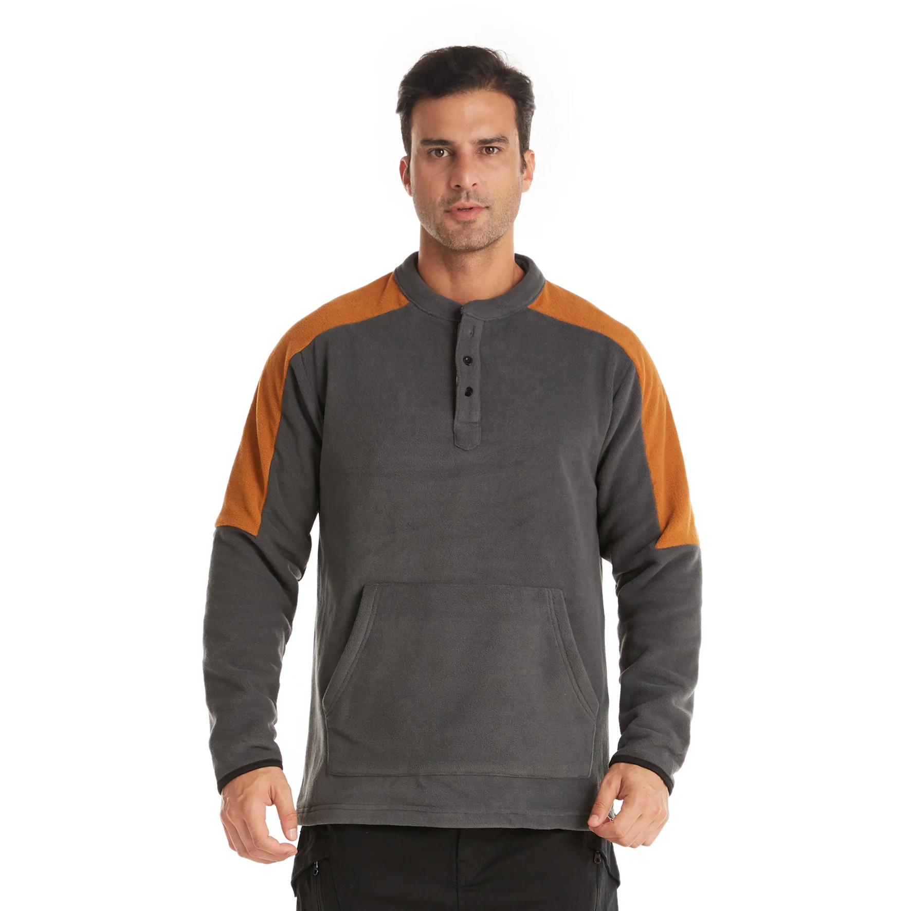 

Huayida Drop Shipping Men High Neck Sweatshirts Double Fleece Men'S Winter Patchwork Hoodies, As the picture shown