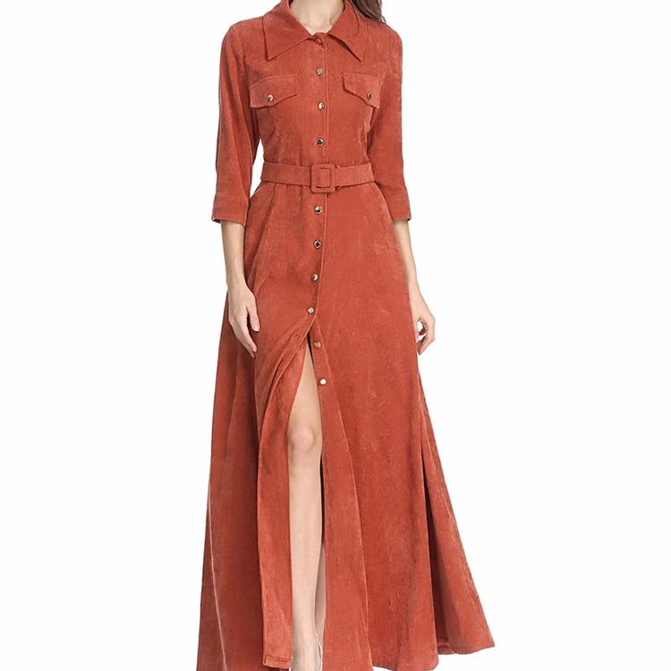 

muslim corduroy material long maxi stylish women dress abaya, Orange, black