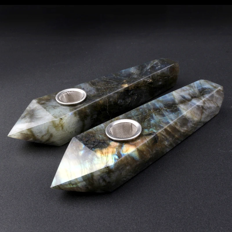 

Wholesale high quality crystal crafts quartz crystal labradorite point smoking pipes for weed healing, As image