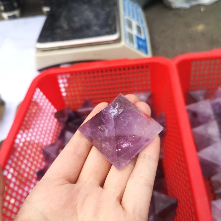 

Jialin jewelry Wholesale High Quality Natural Amethyst Quartz Crystal Hand-carved Pyramid Healing stones for Decoration Gifts, Stone